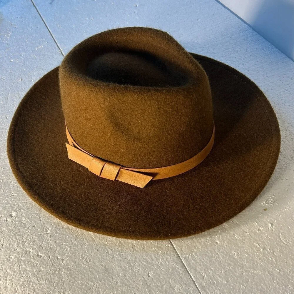 Brown Wool Fedora flat brim hat Classic Boho Western Steampunk Staple Unisex